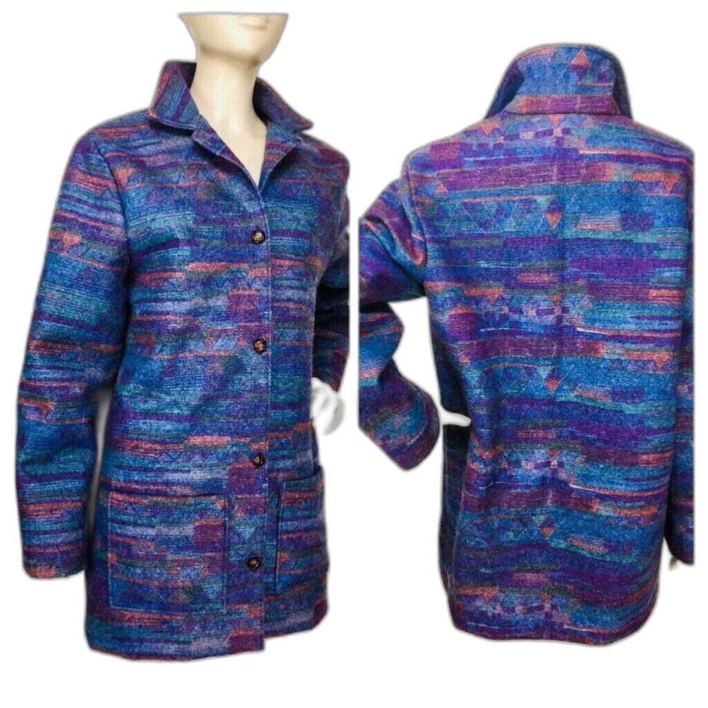 Vintage Southwestern Tribal Bohemian Native Wool Blanket Chore Coat Size Medium